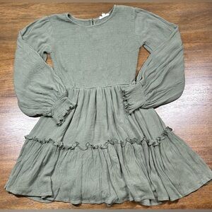 Newbury Kustom Size S Green Babydoll Short Tiered Balloon Sleeves Boho Dress